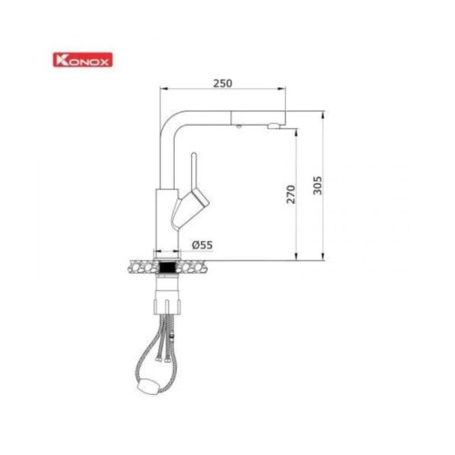 thông số kỹ thuật của Vòi rửa bát dây rút Konox Artan Black
