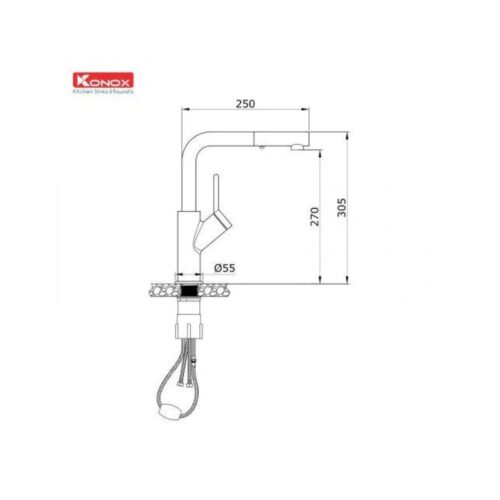 thông số kỹ thuật của Vòi rửa bát dây rút Konox Artan Nickel